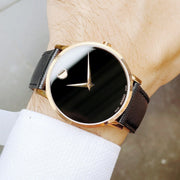 Movado Museum Classic Black Dial Black Leather Strap Watch for Men - 0607196