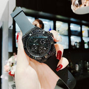 Guess Zeus Multifunction Crystals Black Dial Black Silicone Strap Watch For Men - GW0208G5