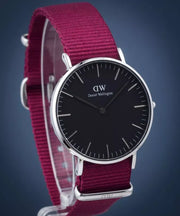 Daniel Wellington Classic Roselyn Black Dial Maroon Nylon Strap Watch For Women - DW00100274