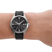 Emporio Armani Claudio Chronograph Black Dial Black Leather Strap Watch For Men - AR11542
