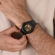 Fossil Townsman Automatic Skeleton Black Dial Black Steel Strap Watch for Men - ME3197