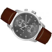 Hugo Boss Skymaster Chronograph Grey Dial Brown Leather Strap Watch for Men - 1513787